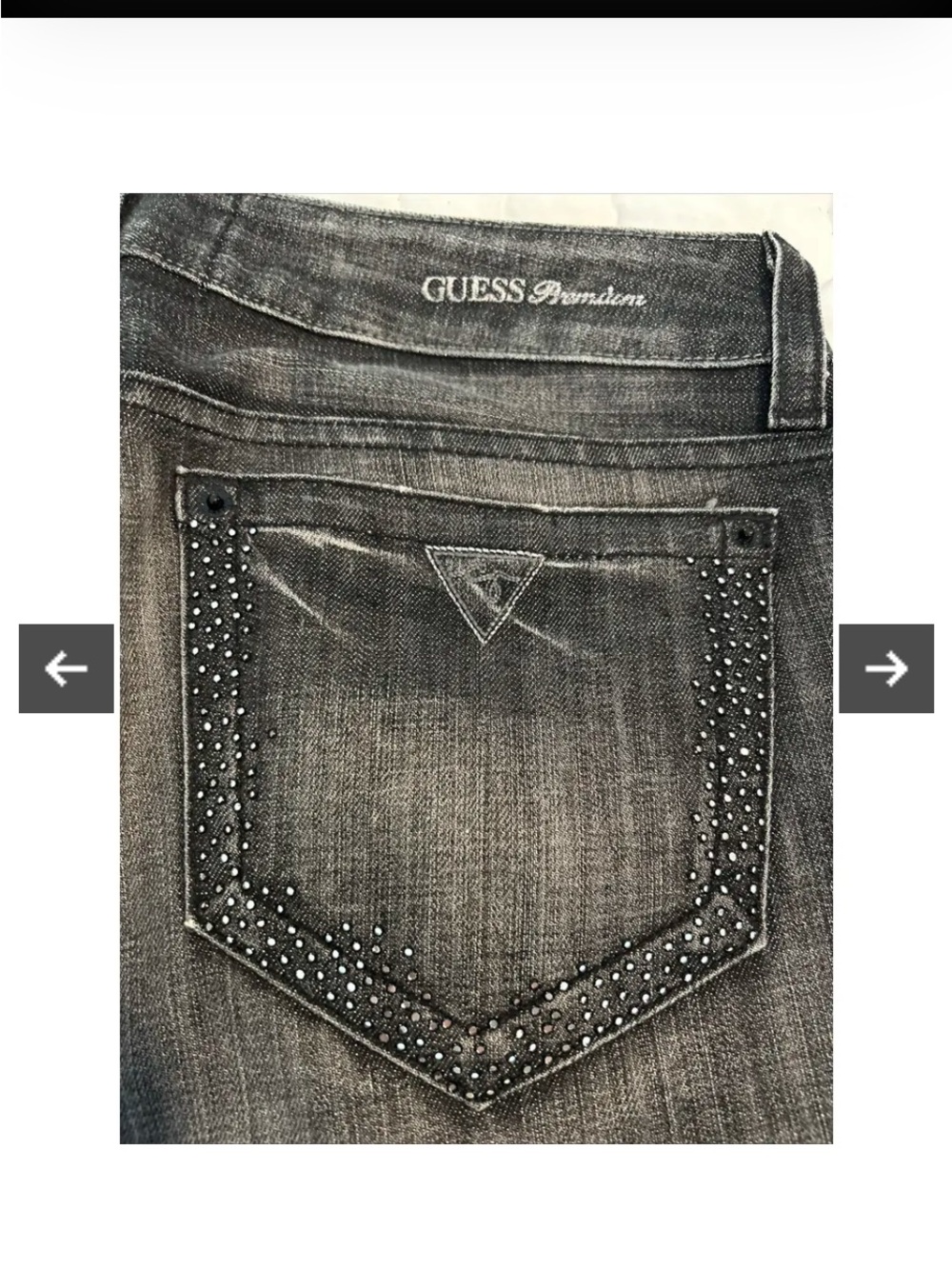Guess Premium Low Rise straight leg washed black rhinestone embellished jeans 30 - Picture 13 of 13